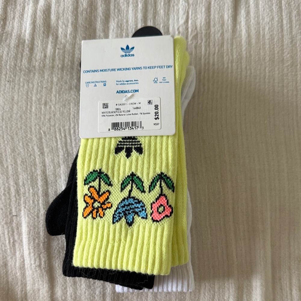 Adidas Crew Socks 3 pack with Colorful Floral Accents - Picture 2 of 7